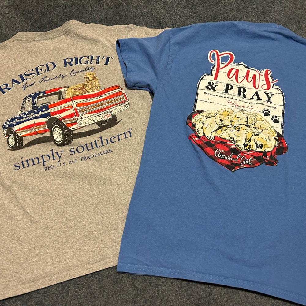 2-lot of small adult T-shirts with dogs. Simply Southern and Cherished Girl